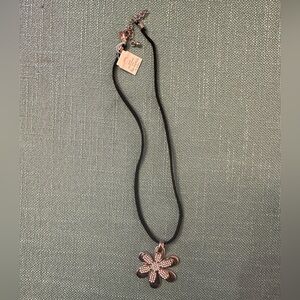 Lia Sophia Silver and Black Flower Pendant Necklace